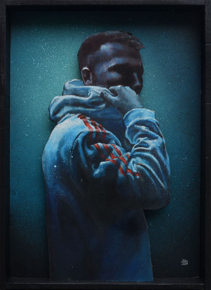 tableau en volume streetart bois portrait homme de nuit hip-hop culture graffiti GRAFF MATT