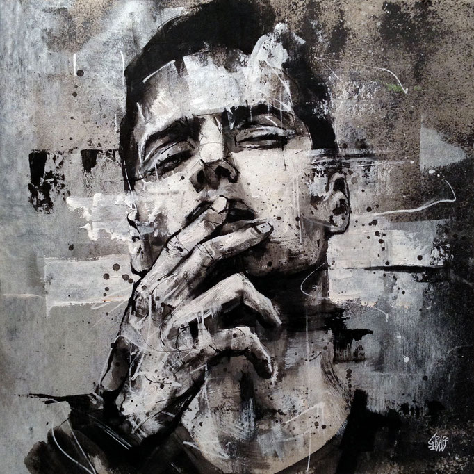 art artiste peintre contemporain portrait homme fume cigarette model graffiti france streetart savoie chambery graffmatt