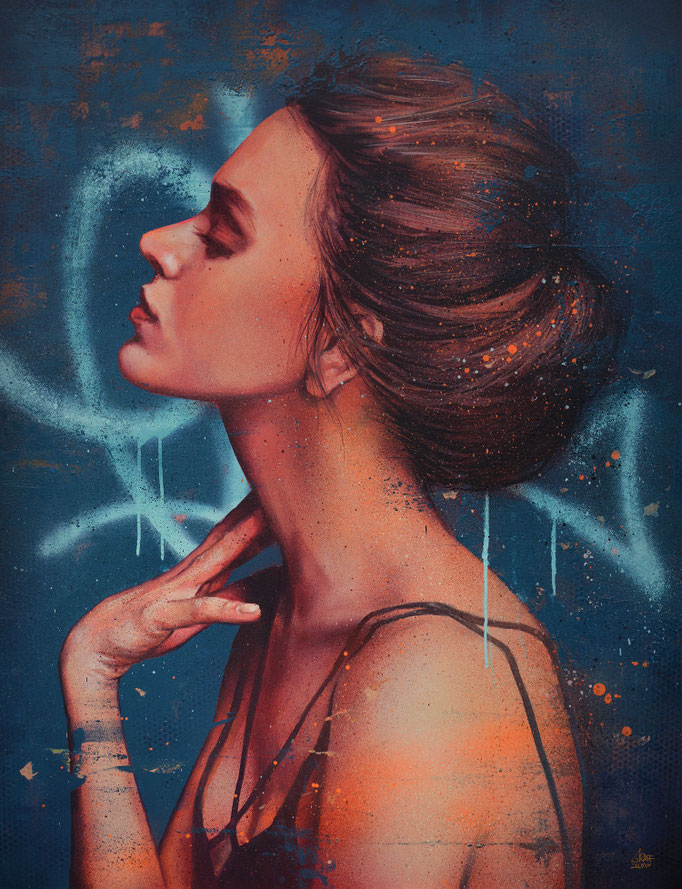 <b>DON'T GET ME WRONG </b><br>116 x 89 cm<br><a style="color:#db6464;">Vendu</a><alt="street-art graffiti artiste tableau peinture portrait femme élégante graffiti graffmatt tableau d'art contemporain urbain">
