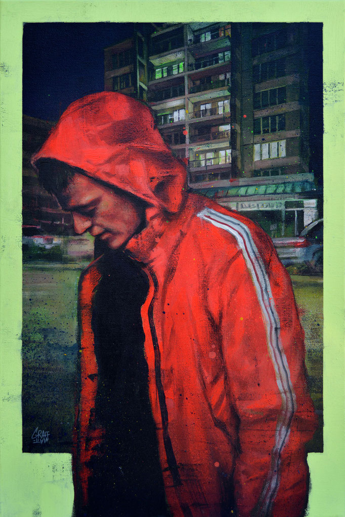 <b>BEYOND THE NIGHT</b><br>60 x 40 cm<br><a style="color:#db6464;">Vendu</a><alt="street-art graffiti artiste tableau peinture ville paysage urbain scène urbaine graffmatt art contemporain figurative realistic portrait realism night shot scène de rue">