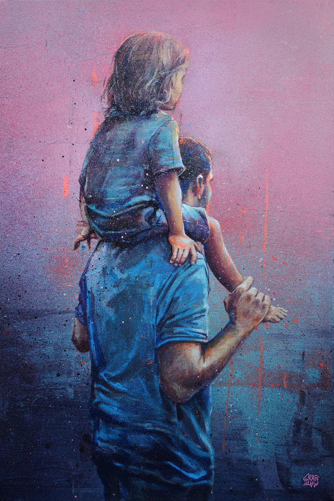 street art peinture portrait enfant amour père fils graffmatt painting perte enfant papa parent famille tableau contemporain