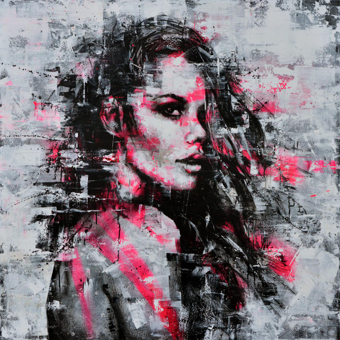 art contemporain peinture portrait streetart femme élégance beauté beauty fashion rose pink fluo fluorescent