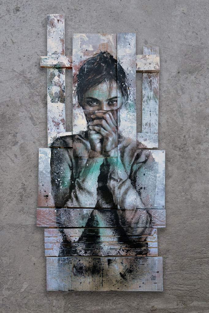 street art graffiti peinture sur bois palette portrait femme graffmatt painting artwork urban art
