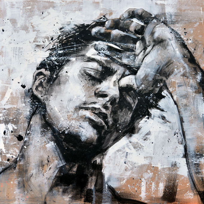 art artiste peintre contemporain portrait homme expressif noir et blanc graffiti france streetart savoie chambery graffmatt tableau achat art
