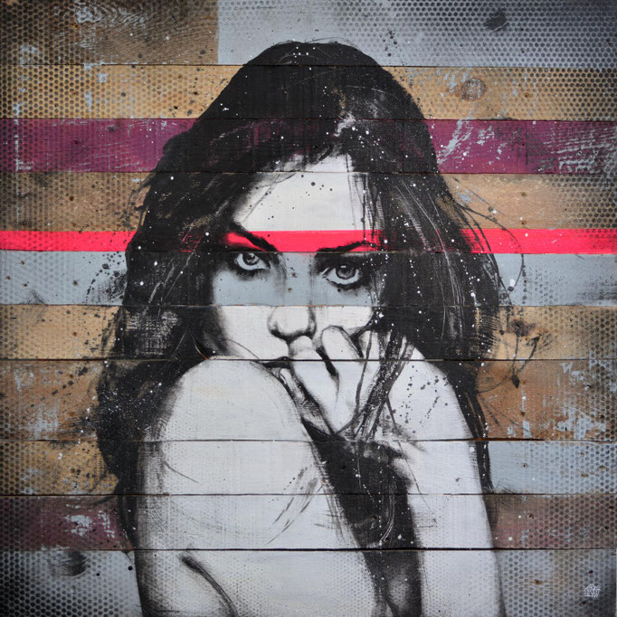 art tableau streetart portrait femme peinture sur bois palette graffmatt
