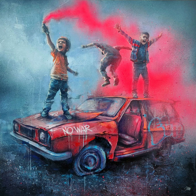 street-art graffiti artiste tableau peinture  street art urbain no war graffiti graffmatt achat toile vente galerie YAM galerie Roussard