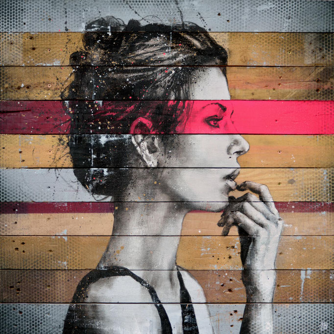 art peinture sur bois palette bois tableau d'art contemporain urbain streetart graffiti portrait femme couleur originale graffmatt chambéry savoie lyon paris france