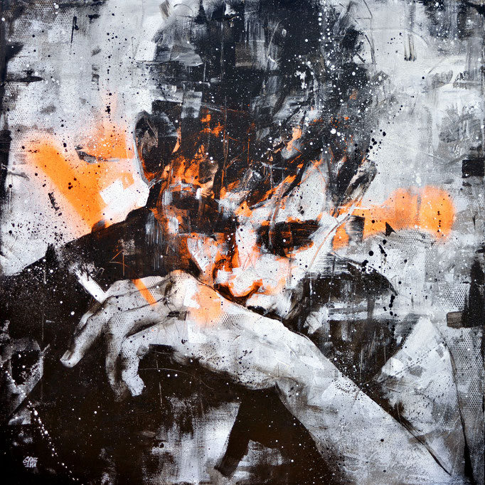 <b>A BREAK</b><br>80 x 80 cm<br><a style="color:#db6464;">Vendu</br></a> <alt="art artiste peintre contemporain portrait homme fume cigarette model graffiti france streetart savoie chambery graffmatt">