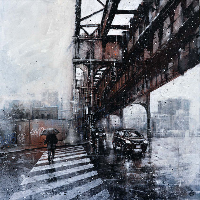 tableau art contemporain ville newyork peinture painting brooklyn bridge subway metro pont graffiti urbain france streetart savoie chambery graffmatt