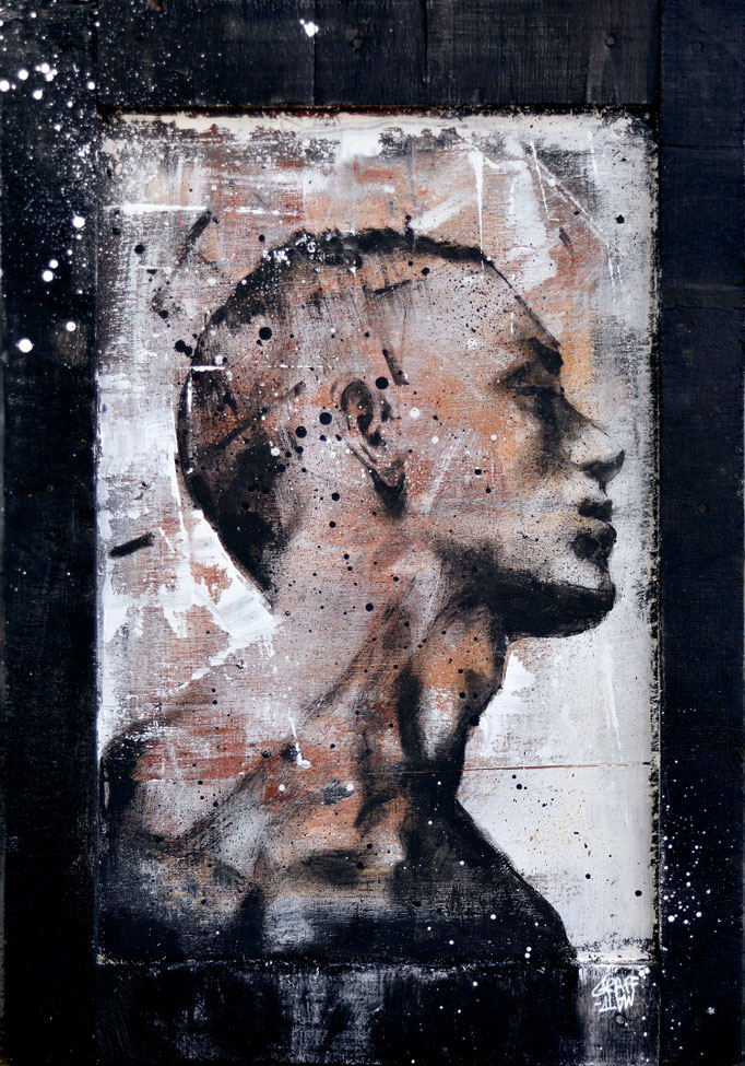 art tableau streetart urbain portrait homme peinture sur bois
