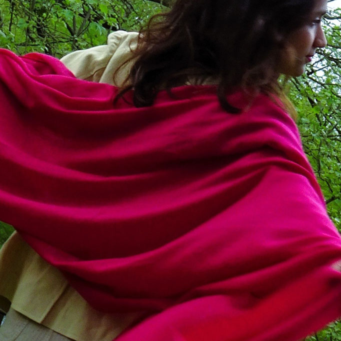 Generous wool and silk shawlwoman styled