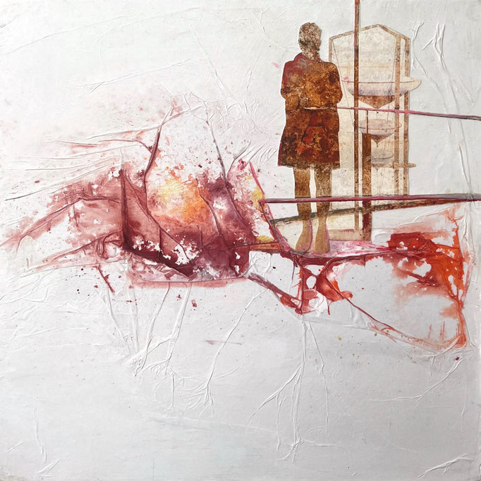 Wer bin ich?, 30x30cm, Foto, Seidenpapier und Acryl auf Leinwand, 2021
