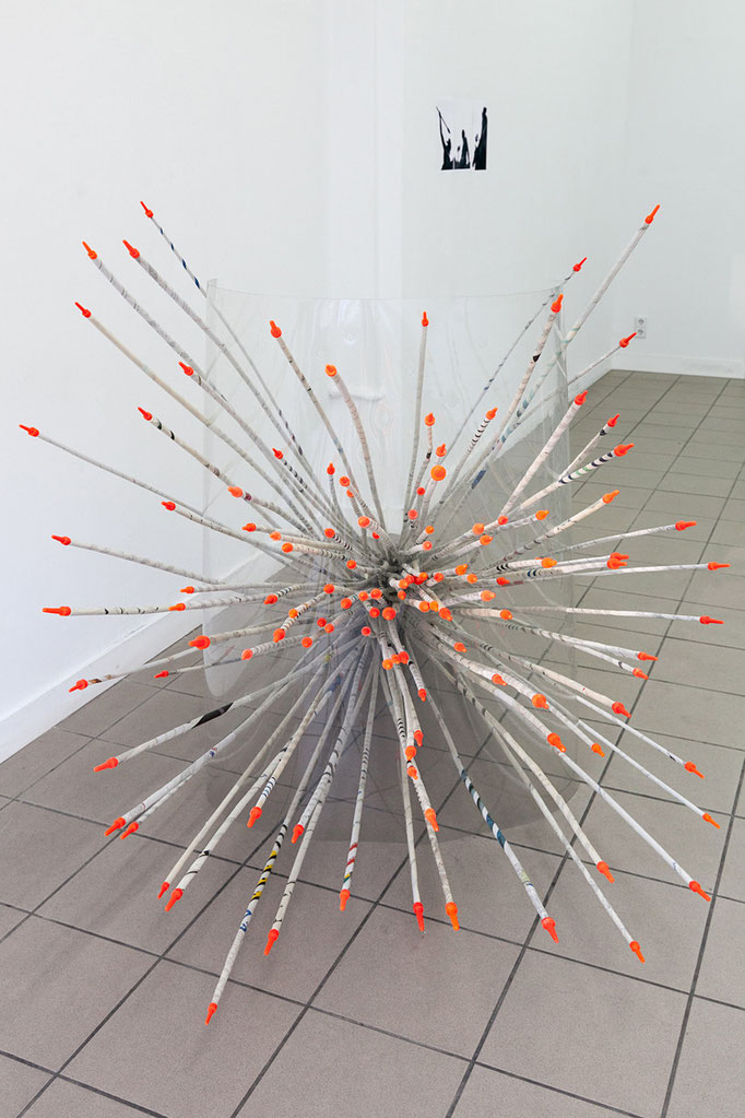 Josina von der Linden „in Erscheinung getreten“, 2016 Zeitungspapier, Ried, Kunststoff, 3 Fotografien (Berliner Amazonen)