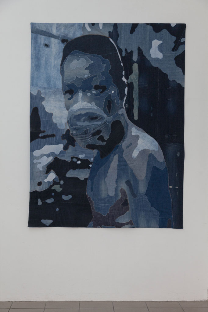 Katrin Hoffert · Arbeiter 189 cm x 144 cm, Jeansstoffe, 2017