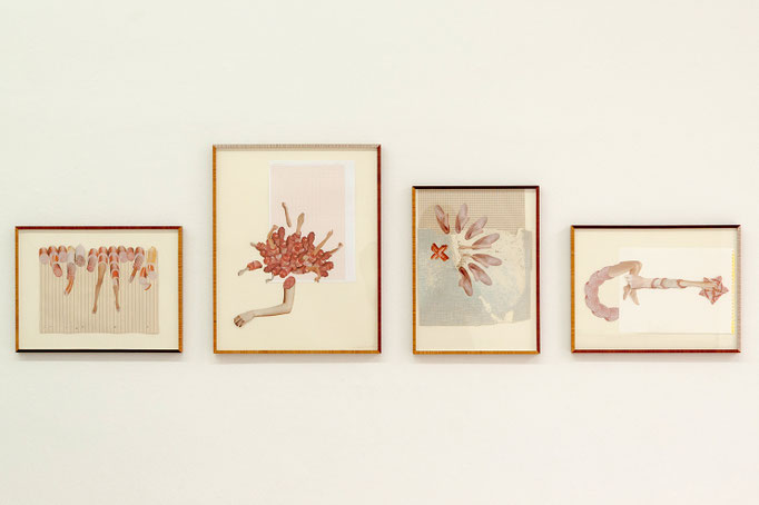 Astrid Menze · Papier, 30 x 40 cm, 2014 | „Was ist es, das hier herrscht ?“ Papier, 50 x 40 cm, 2015 | „Das blinde Verständnis tauchte kurz auf“ Papier, 40 x 30 cm, 2014 | „Wir beginnen also mal am Ende“ Papier, 30 x 40 cm, 2015