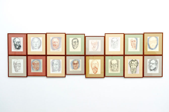 Arnold Landen : aus der Serie „Das letzte Portrait“, Bleistift, Kohle, Rötel auf Papier, 2001