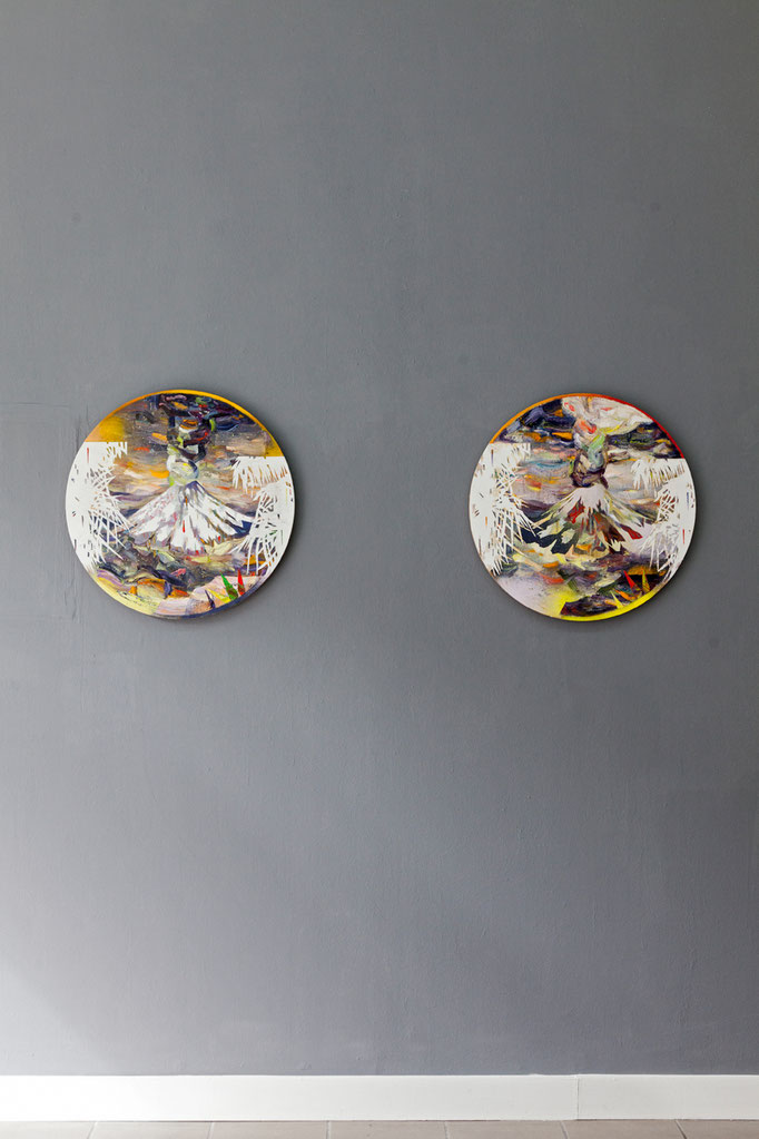Matthias Moravek · Tambora II und I, Öl auf Leinwand, je 60 x 60 cm, 2017