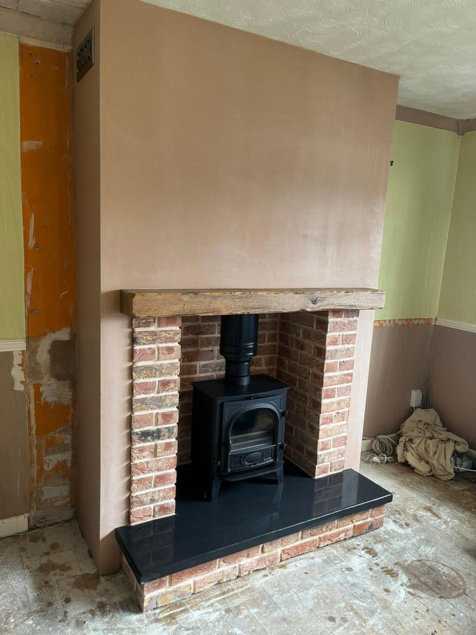 Reclaimed Mixture  Fireplace Chamber with Extended Returns and Hearth Base