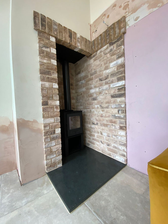 Sectional Fireplace Chamber in London Weathered Yellow adopting our Brick Edge feature