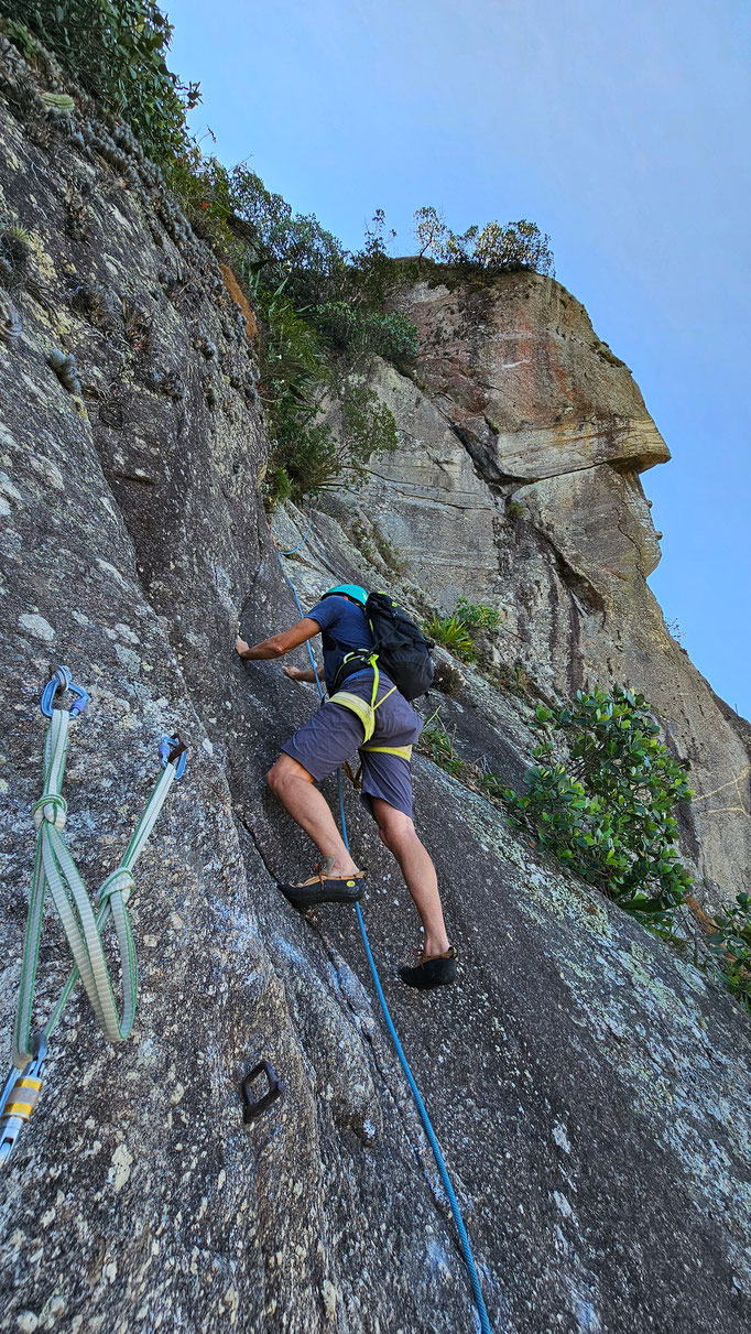 in der vorletzten Seillänge der Route K" am Corcovado