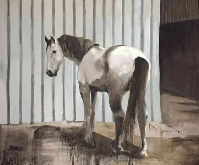 "Big white horse". oil on linen 250x300cm by animal painter Philine van der Vegte