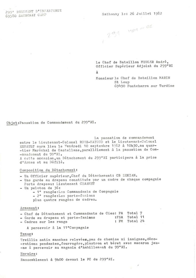 299e R.I. : modalités d'organisation interne de la cérémonie.