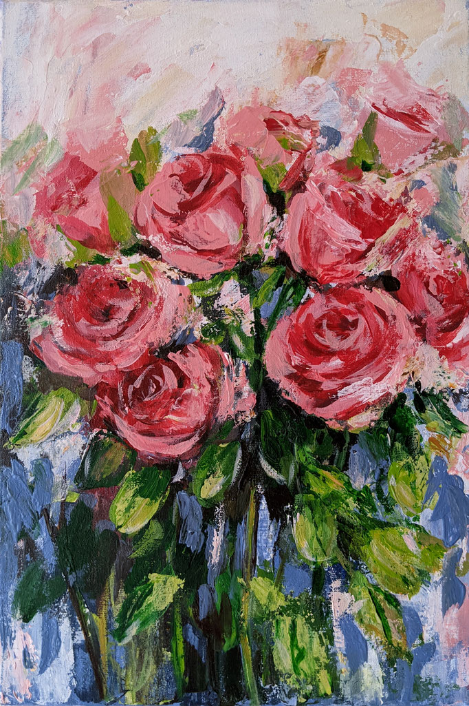Roses. 2023, Canvas/ acrylic, 7,9 W x 11.8 H(20 x 30 centimeters) 