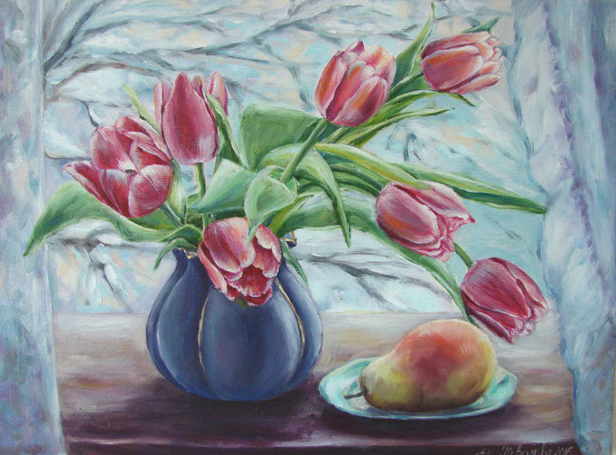 painting "Tulips. " Canvas/oil  11.5’H x 15.5‘W (30 x 40 Centimeters)  2016 