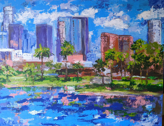 Painting on canvas "Los Angeles". Impressed by the most beautiful and popular cities in the world. One of them is America, Los Angeles. Cityscape. Los Angeles is a metropolis on the west coast of the United States of America.