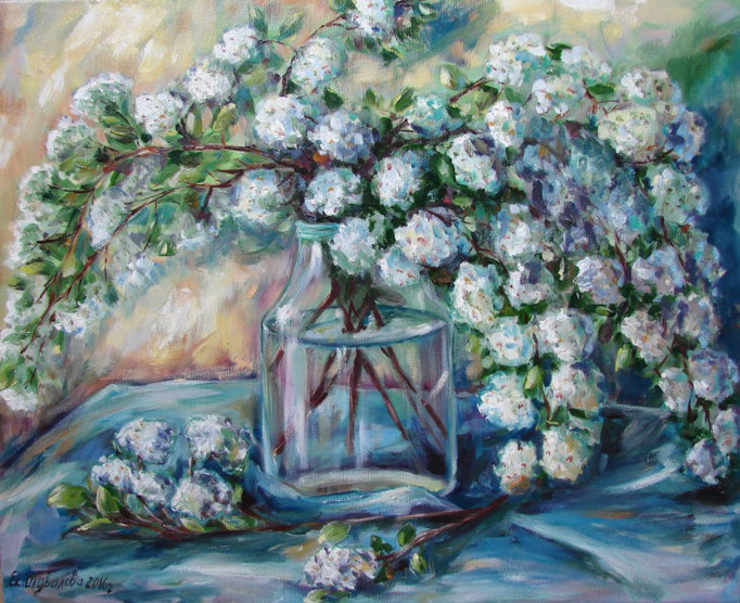 The painting "Spring Flowers", painted in oil on canvas in 2016, embodies the inspiration of the warmth of spring and the exuberance of flowers. This work is a reflection of the joyful moments in my life associated with the arrival of friends in my home. 