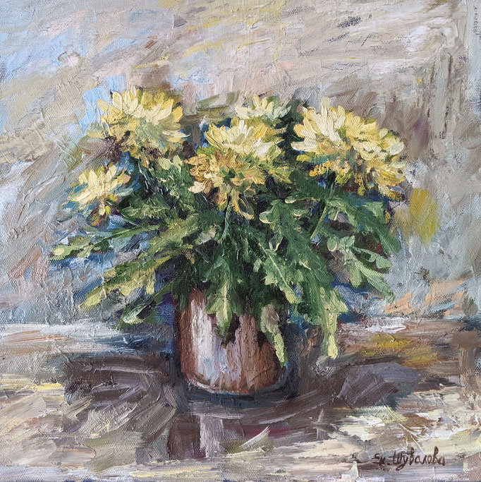 Painting. Chrysanthemum. Size: 15.7 W x 15.7 H 