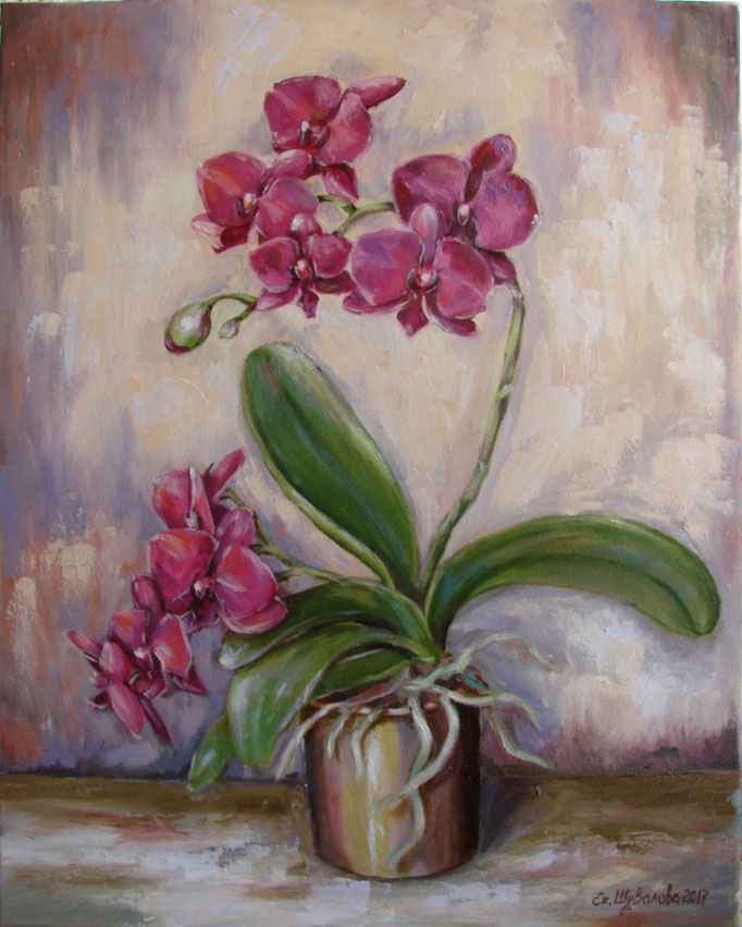 painting "Orchid."2017 Canvas/oil,19.7 W x 15.7 H  (50 x 40 Centimeters) 