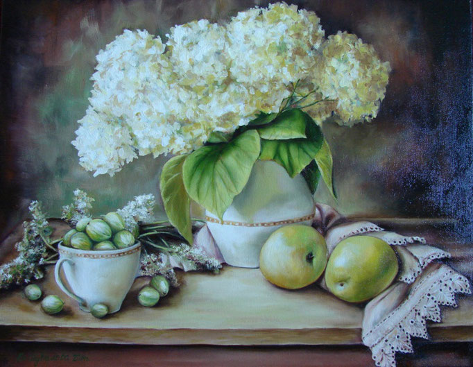 painting "Still Life with Gooseberry" Canvas/oil,19.7 W x 15.7 H - painting sold