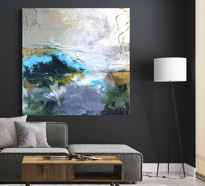 "River Landscape" 48"x48" with 24K real Gold SOLD