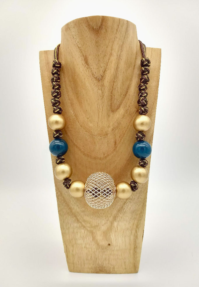 Collana Intrecciata a mano con perle in legno, Collana Etnica Colorata Portafortuna