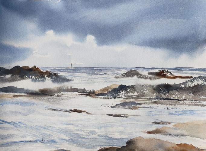 Mer déchaînée et phare (2024) *28x38