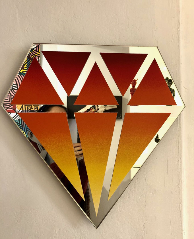 Le diamantaire-street art- Diamant en miroir recyclé- 44X44cm-Galerie d'art-Côte d'Azur-Galerie Gabel-BIOT