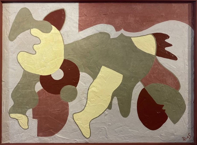 Bernadette de Samois, plâtre et peinture sur panneau de bois, 92 x 124 cm, Galerie Gabel, Biot.