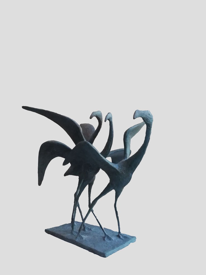 Pierre Yermia, sculpture en bronze, flamands roses. Oiseaux bronze