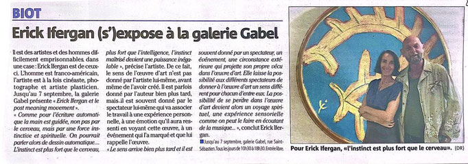 Nice-Matin, Exposition Erick Ifergan, Galerie Gabel du 12 août au 7 septembre 2022