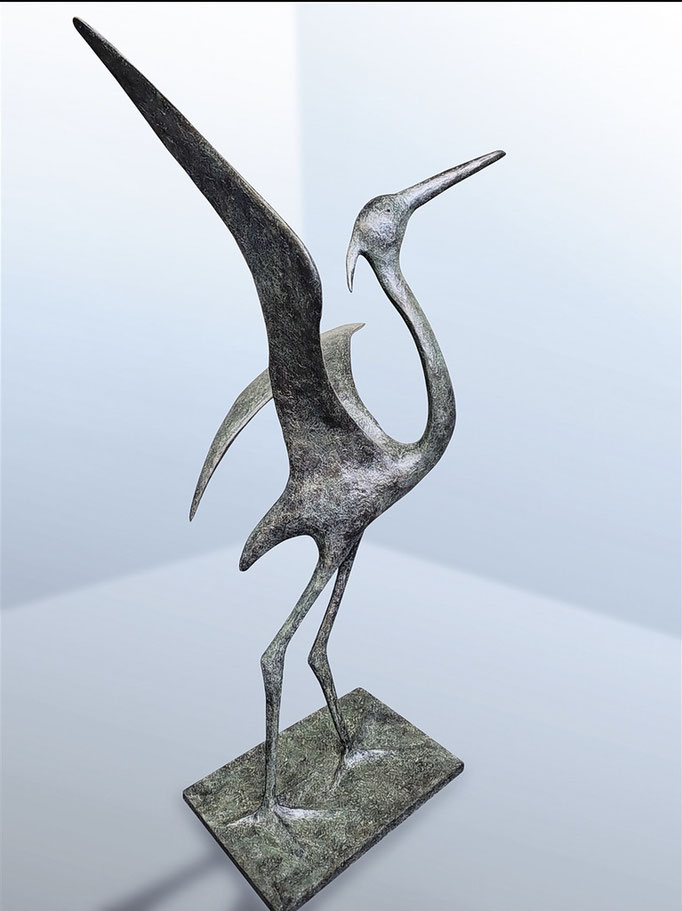 Pierre Yermia, sculpture en bronze, le héron, autres dimensions sur commande