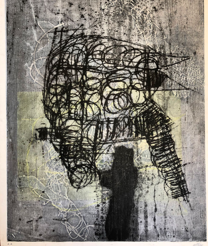 Matthieu ASTOUX-gravure monotype 85X97cm avec cadre, Galerie Gabel- Biot-Côte d'Azur