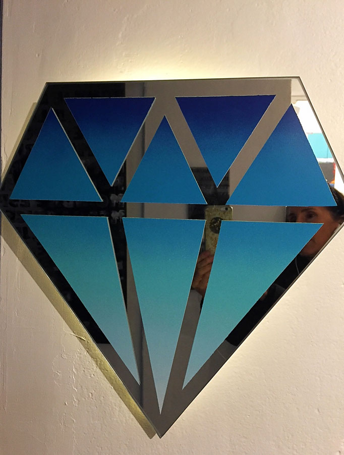 Le diamantaire-street art- Diamant en miroir recyclé- 44X44cm-Galerie d'art-Côte d'Azur-Galerie Gabel-BIOT