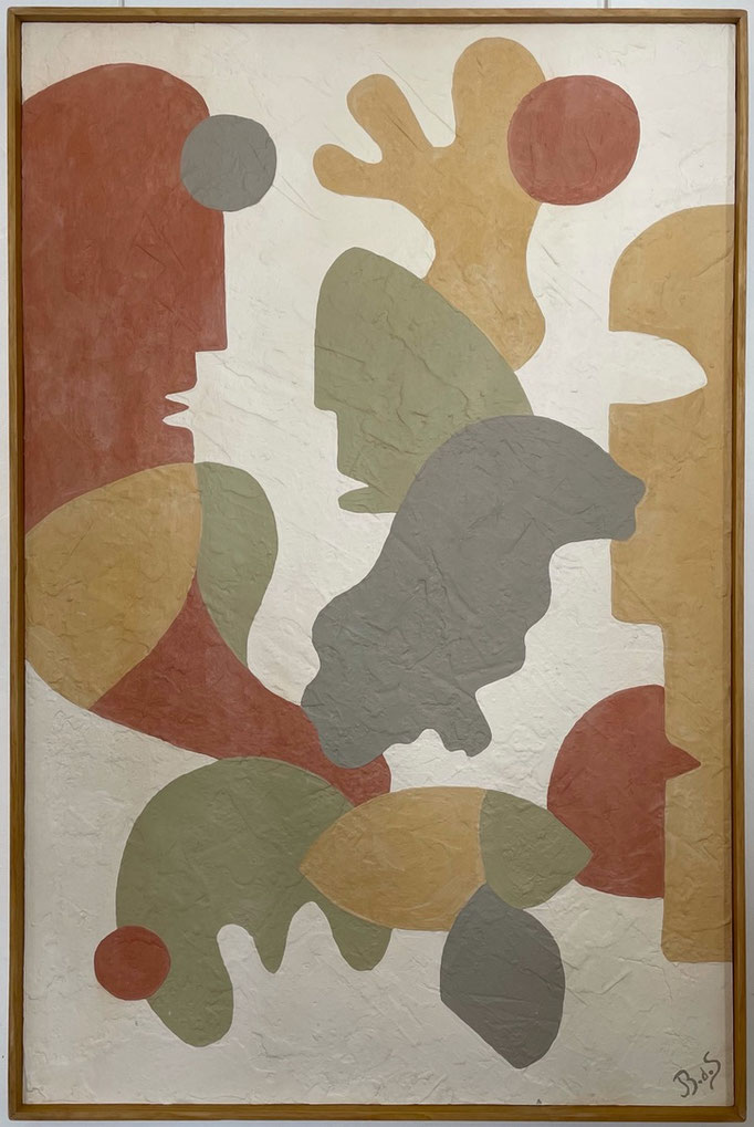 Bernadette de Samois, plâtre et peinture sur panneau de bois. Galerie Gabel, Biot