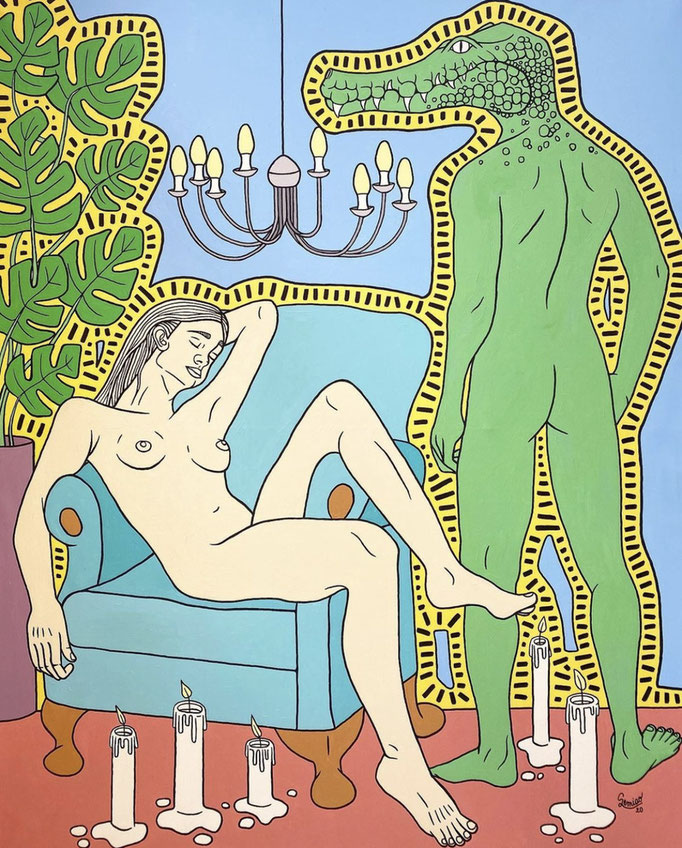 Julian Semiao, Abandon, 150X120cm, acrylique sur toile, figuration libre. Vernissage le 08 juillet Galerie Gabel, Biot