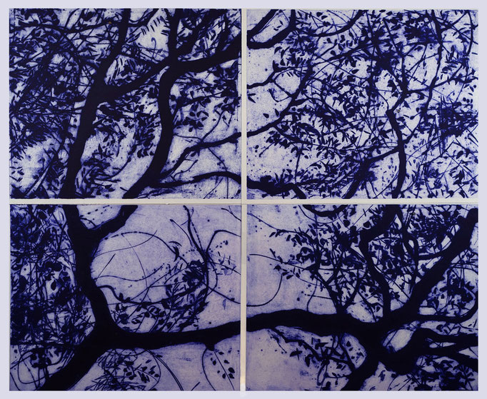 Matthieu ASTOUX- gravure quadriptyque noir et blanc ou noir et bleu sur commande, Galerie Gabel- Biot-Côte d'Azur