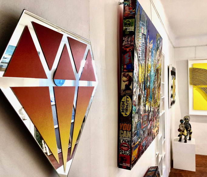 Le diamantaire-street art- Diamant en miroir recyclé- 44X44cm-Galerie d'art-Côte d'Azur-Galerie Gabel-BIOT