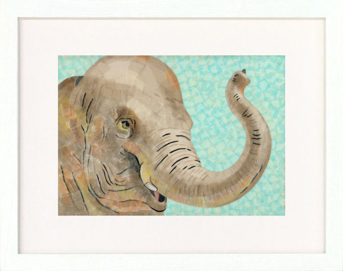 セロハン画™ 「ゾウ」/ 2017年制作 / 特注カラーセロテープ / 29.7×21cm