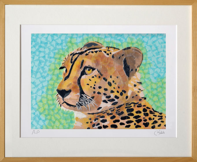 セロ版画™ 「チーター」/ 2017年制作 / プリントにセロテープ® / 42.8×34.8cm