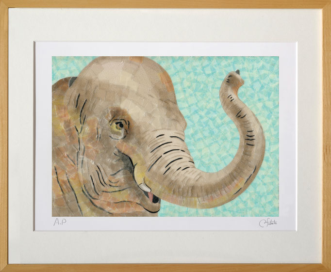 セロ版画™ 「ゾウ」/ 2017年制作 / プリントにセロテープ® / 42.8×34.8cm